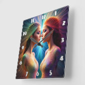 Twee vrouwen met kleurrijke aura's in Abstracte ku Vierkante Klok (Hoek)