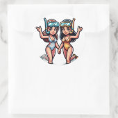 Twee vrouwen met snorkel ronde sticker (Tas)