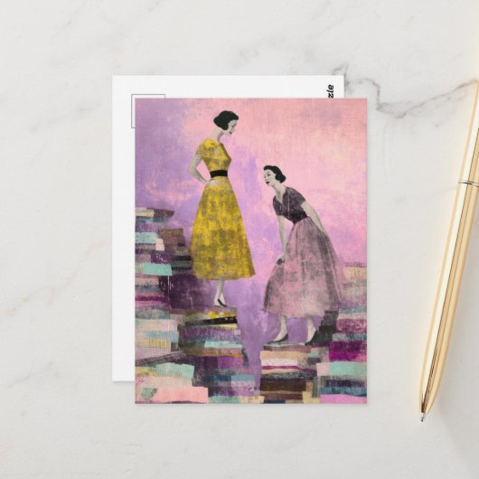 Twee vrouwen Mixed media collage Briefkaart (Voorkant / Achterkant in situ)