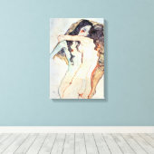 Twee vrouwen omarmen | Egon Schiele | Canvas Afdruk (Insitu (Houten vloer))