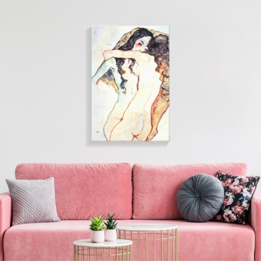 Twee vrouwen omarmen | Egon Schiele | Canvas Afdruk (Insitu (Woonkamer))