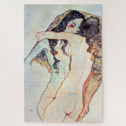 Twee vrouwen omarmen | Egon Schiele | Legpuzzel (Verticaal)