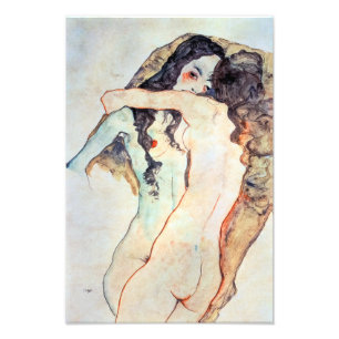 Twee vrouwen omhelzen elkaar Egon Schiele Foto Afdruk