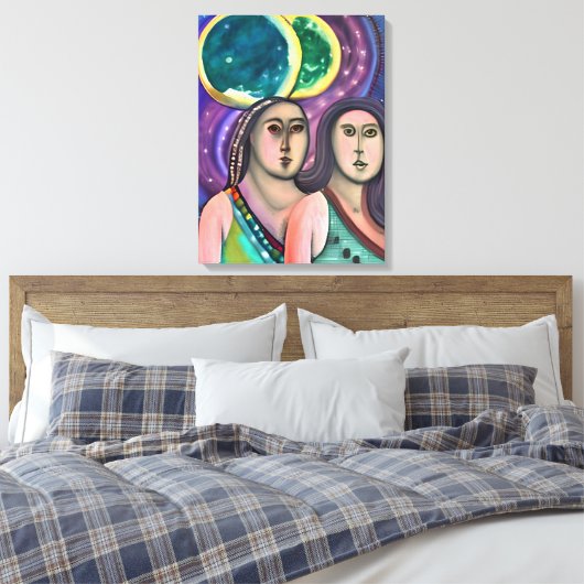 Twee vrouwen onder de maan canvas afdruk (Insitu (Slaapkamer))