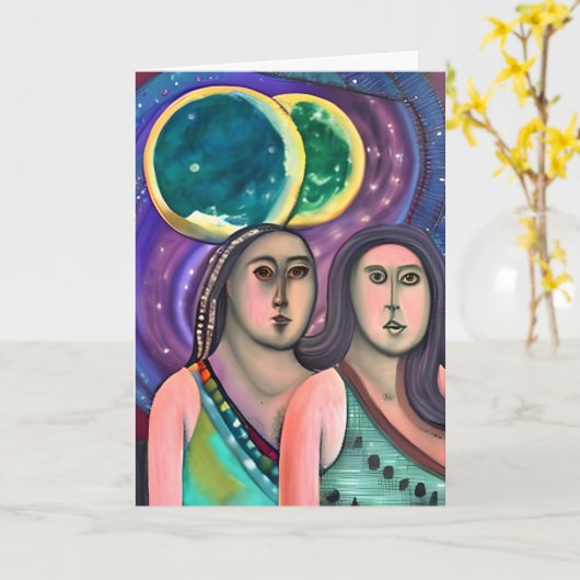 Twee vrouwen onder de maan kaart (Gele Bloem)