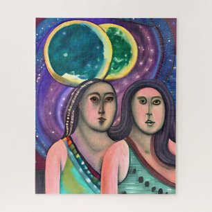 Twee vrouwen onder de maan legpuzzel