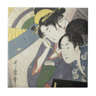 Twee vrouwen onder de paraplu Kitagawa Utamaro Tegeltje