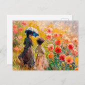 Twee vrouwen op dahlia bloembed feestdagenkaart (Voorkant / Achterkant)