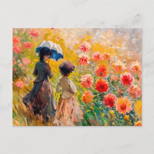 Twee vrouwen op dahlia bloembed feestdagenkaart (Voorkant)