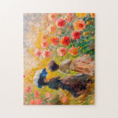 Twee vrouwen op dahlia bloembed legpuzzel (Verticaal)