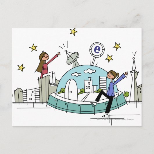 Twee vrouwen op de top van een stad briefkaart (Voorkant)