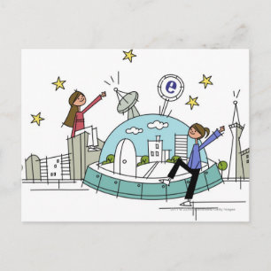 Twee vrouwen op de top van een stad briefkaart