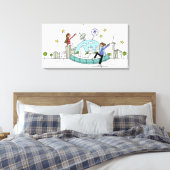 Twee vrouwen op de top van een stad canvas afdruk (Insitu (Slaapkamer))