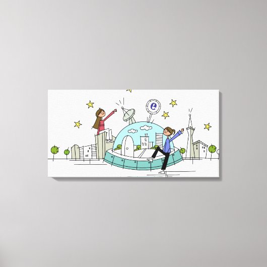Twee vrouwen op de top van een stad canvas afdruk (Voorkant)