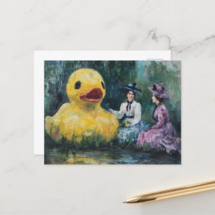 Twee vrouwen picknicken met de reusachtige eend briefkaart