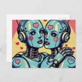 Twee Vrouwen robots in liefde Briefkaart (Voorkant / Achterkant)