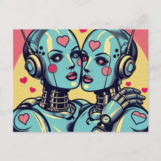 Twee Vrouwen robots in liefde Briefkaart (Voorkant)