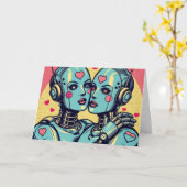 Twee Vrouwen Robots in Love Birthday Kaart (Gele Bloem)