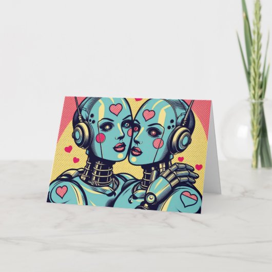 Twee Vrouwen Robots in Love Birthday Kaart (Voorkant)