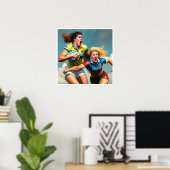 Twee Vrouwen Rugby Spelers Art Print (Thuiskantoor)