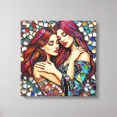 Twee vrouwen verliefd | Faux Mosaic Tegel Style Canvas Afdruk (Voorkant)