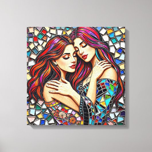 Twee vrouwen verliefd | Faux Mosaic Tegel Style Canvas Afdruk (Voorkant)