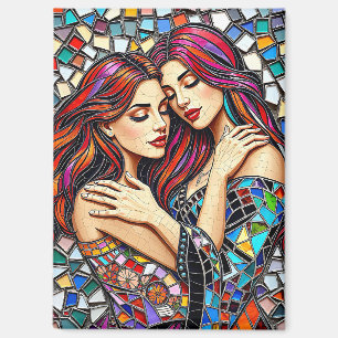 Twee vrouwen verliefd   Faux Mosaic Tegel Style Magneet