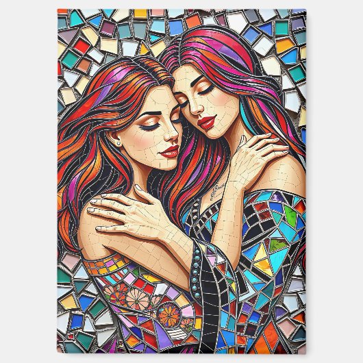 Twee vrouwen verliefd | Faux Mosaic Tegel Style Magneet (Voorkant)