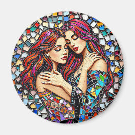 Twee vrouwen verliefd | Faux Mosaic Tegel Style Magneet