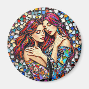 Twee vrouwen verliefd   Faux Mosaic Tegel Style Magneet