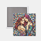 Twee vrouwen verliefd | Faux Mosaic Tegel Style Magneet (Voorkant / Achterkant)