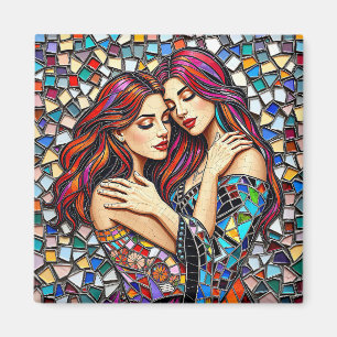 Twee vrouwen verliefd   Faux Mosaic Tegel Style Magneet