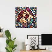 Twee vrouwen verliefd | Faux Mosaic Tegel Style Poster (Thuiskantoor)