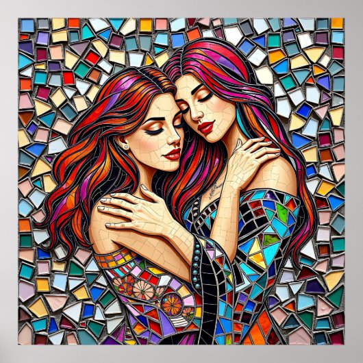 Twee vrouwen verliefd | Faux Mosaic Tegel Style Poster (Voorkant)