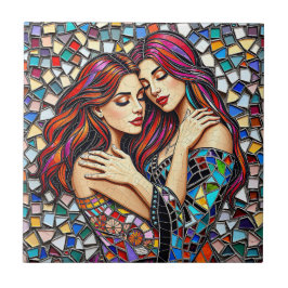 Twee vrouwen verliefd | Faux Mosaic Tegel Style Tegeltje