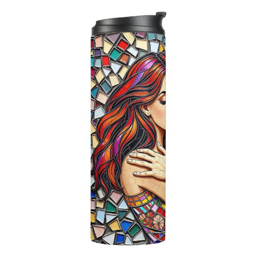 Twee vrouwen verliefd | Faux Mosaic Tegel Style Thermosbeker (Gedraaid links)