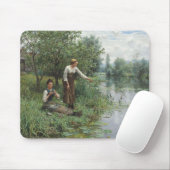 Twee vrouwen Visten op de gras bij de rivier Muismat (Met muis)