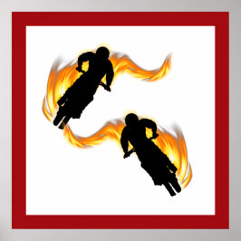 Twee vuilnisbakken met flames poster