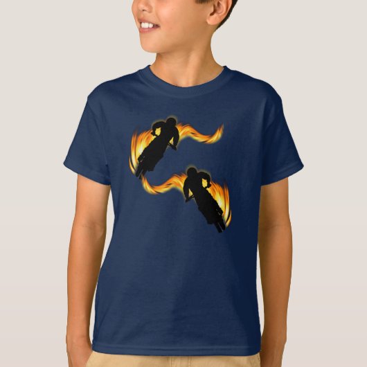 Twee vuilnisbakken met flames t-shirt (Voorkant)