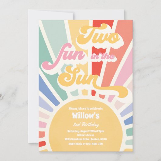 Twee vun in zonnescherm 2e verjaardag Roze stralen Kaart (Voorkant)