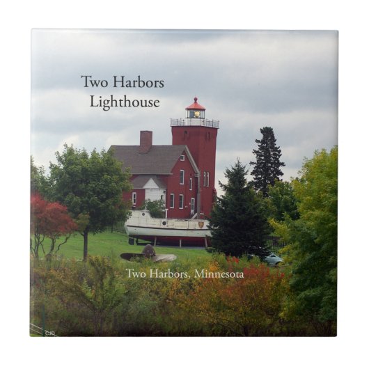 Twee vuurtoren en boottegels tegeltje (Voorkant)