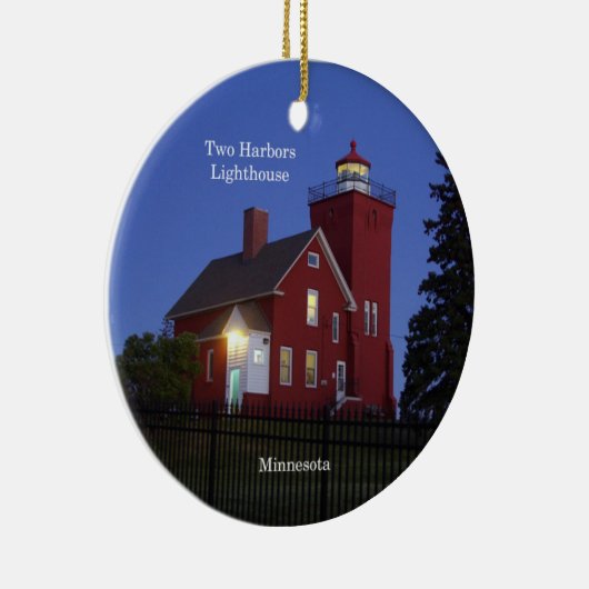 Twee vuurtoren van Harbors bij schemering Keramisch Ornament (Rechts)