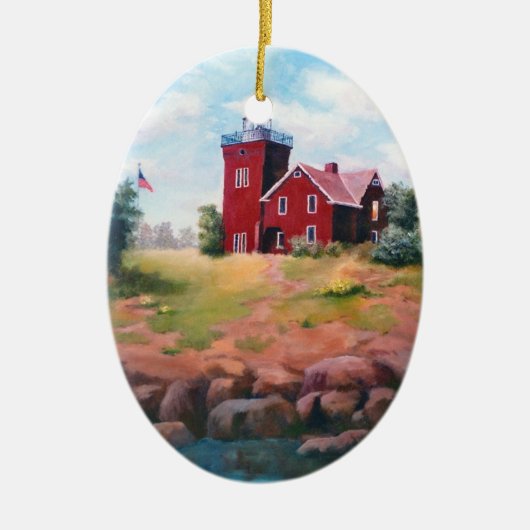 Twee vuurtoren van Harbors Keramisch Ornament (Voorkant)