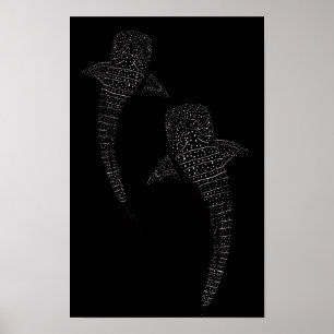 Twee walvishaaien zwart en wit poster