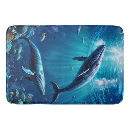 Twee walvissen zwemmen tussen tropische vissen badmat