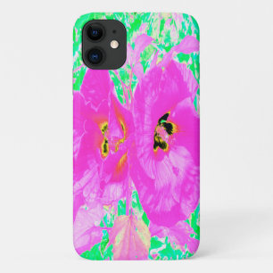 Twee warme roze plum Crazy Hibiscus op Lime Green Case-Mate iPhone Case