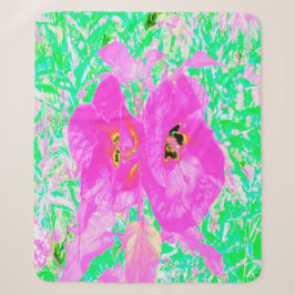 Twee warme roze plum Crazy Hibiscus op Lime Green Sherpa Deken