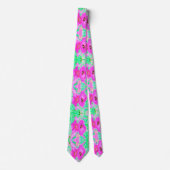 Twee warme roze plum Crazy Hibiscus op Lime Green Stropdas (Voorkant)