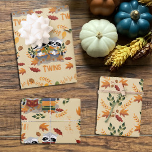 Twee wasberen Herfst Baby shower wikkelpapier blad Inpakpapier Vel
