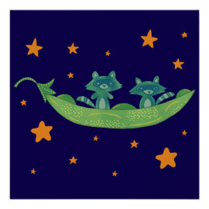 Twee wasberen in een erwtenpeul Whimsical Folk A Perfect Poster